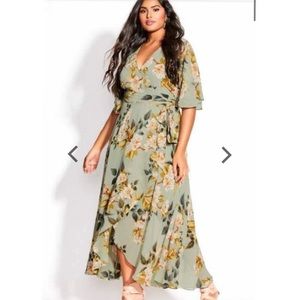 Sage Green Floral Wrap Dress